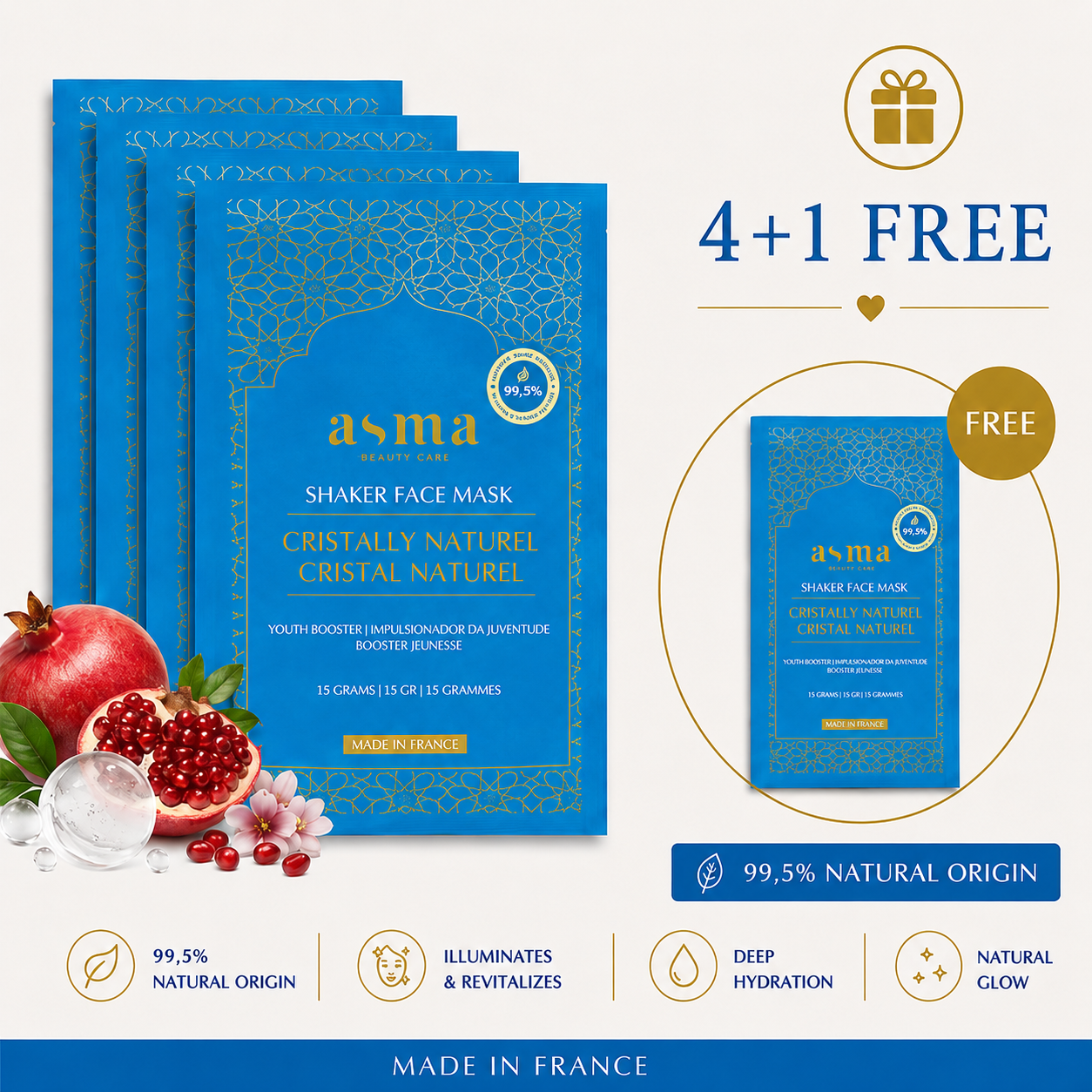 5-pack CRISTALLY NATUREL - Shaker Face Mask ASMA BEAUTY COSMETICS